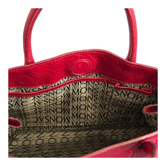 Monsac Original Genuine Leather Handbag Purse Brick Red Double Handle 12.5" x 7" - Picture 10 of 13